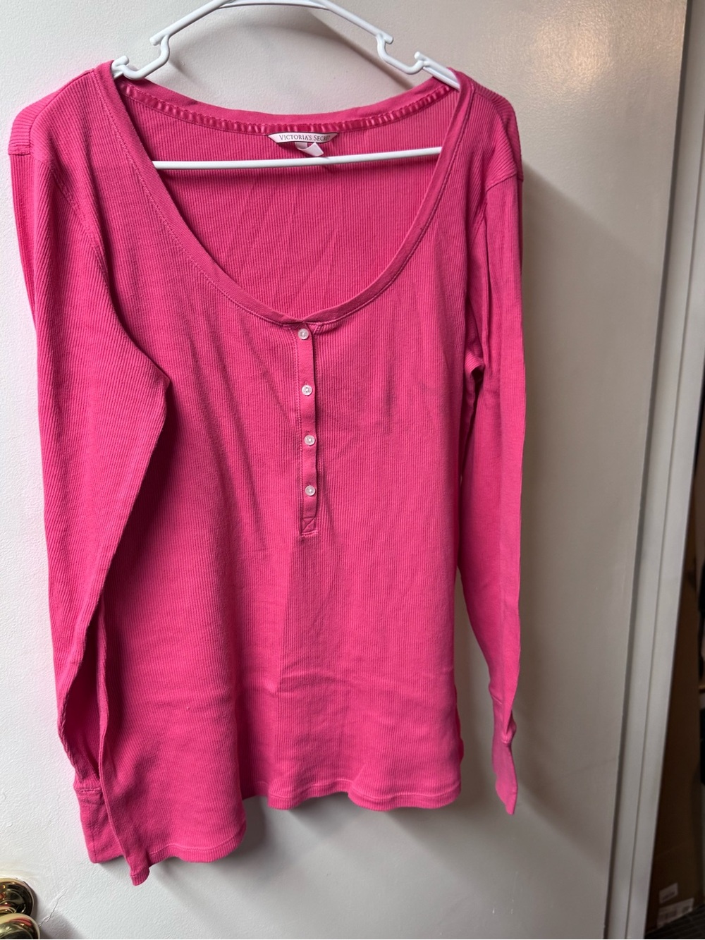 Victoria's Secret Pink Ribbed Henley Long-Sleeve Top